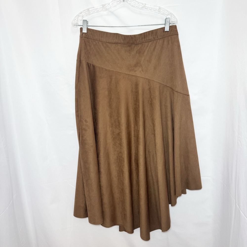 Soft Surroundings Faux Suede Skirt Brown M Asymmetric Boho Coastal Cowgirl